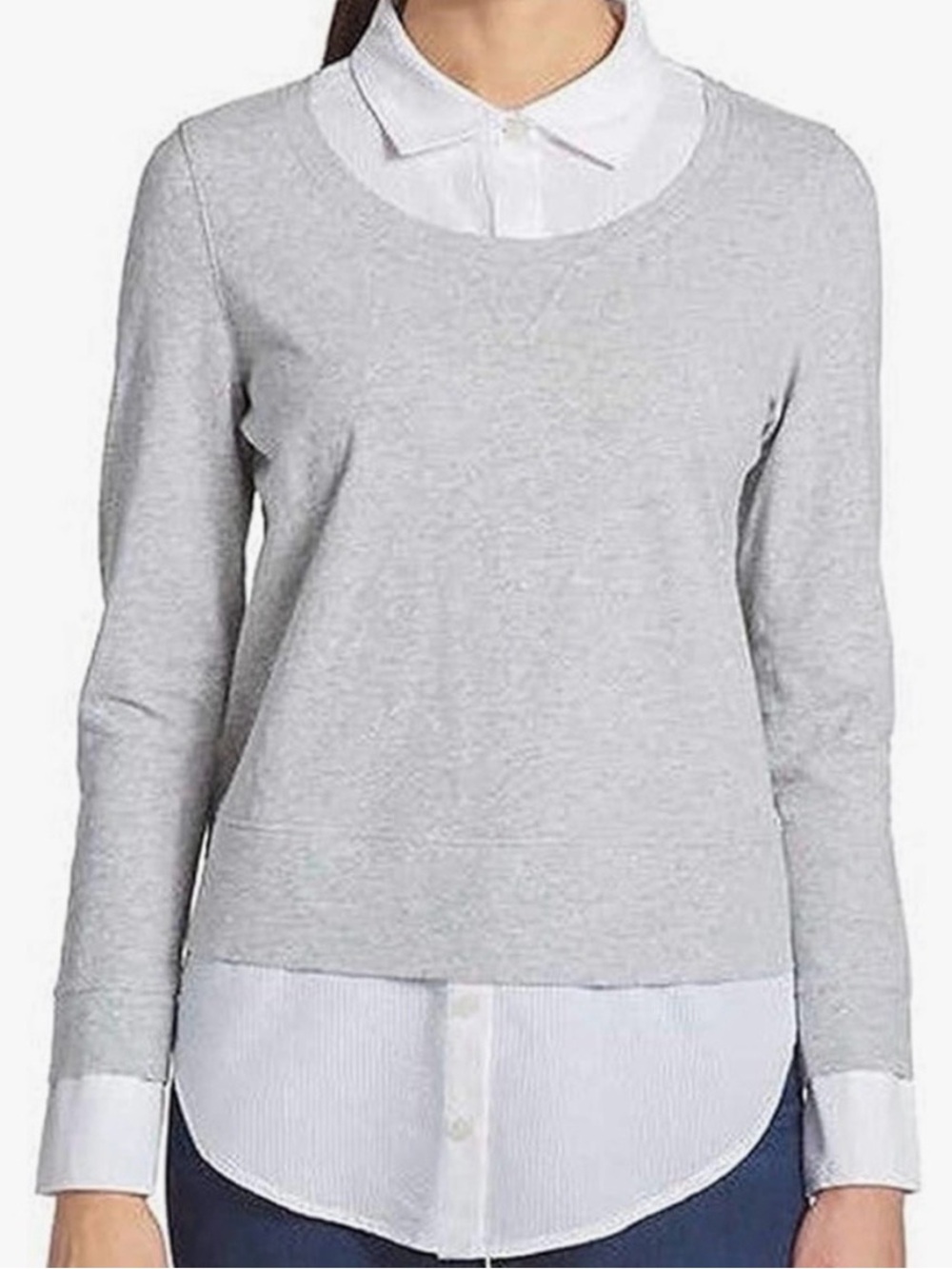 Tommy Hilfiger Layered Look Twofer Sweater Gray White Collar Size S EUC